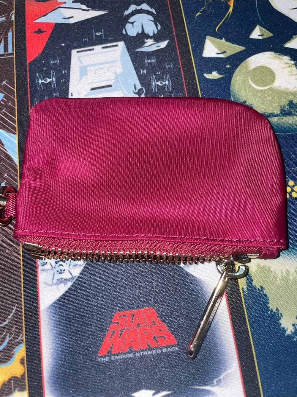 lululemon athletica wristlet key pouch in deep magenta and metallic stripe